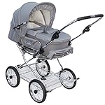 Eichhorn Kombikinderwagen mit Lederriemengestell inklusive Schieberhöhenverstellung und fester Tragetasche (LuxVariante), Stoff Grau (ECCO-Rad)