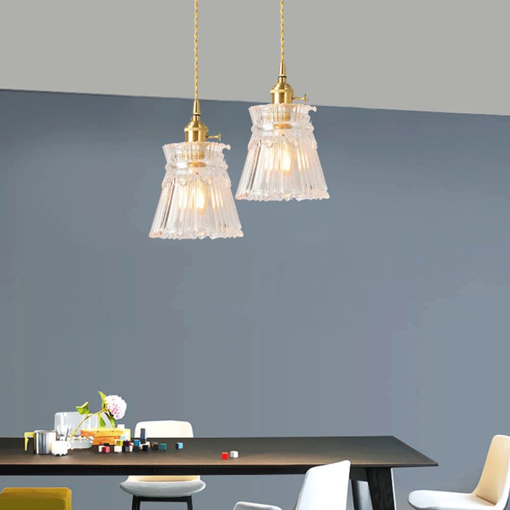 Portalámparas de Cobre Creativo, Pantalla de Cristal para lámpara Colgante, lámpara Colgante de Estilo nórdico Retro, lámpara de araña de un Solo Cabezal con Rosca E27, iluminación Decorativa par