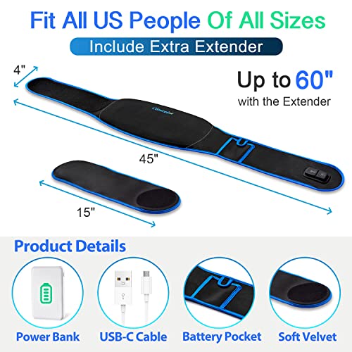 Cordless Heating Pad For Back Pain Relief, Heat Belly Waist Belt Back Massager, Portable Usb-C Power Bank, For Belly Lumbar Stomach Arthritis, 3 Vibration Modes & 3 Heat Levels, With Extender(60In) #TOP5