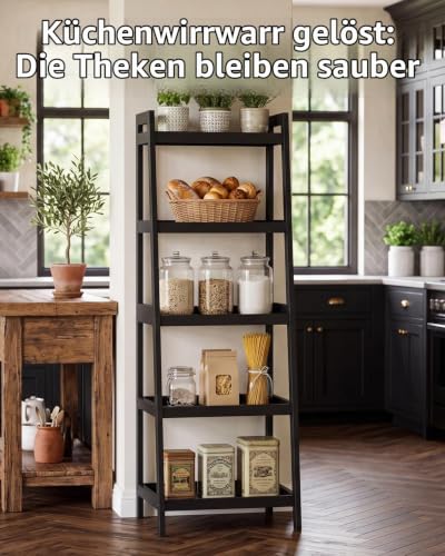 SMIBUY Bambusleiter-Bücherregal, Badezimmer-Aufbewahrungsregal-Organizer, freistehender Pflanzenständer Platzsparende Regale für… – Ansicht 4