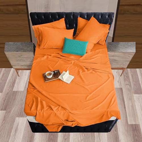 Image of Mocassi Twin Sheet Set - Luxury Hotel 1800 Premier Bedding Sheets & Pillowcases - Ultra Soft Breathable & Cooling Bed Sheets - Deep Pocket - Wrinkle Resistant - 4 Piece Set - Twin, Orange