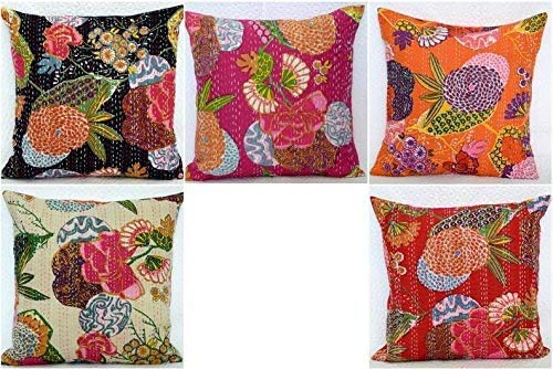 Elegante federa decorativa bohémien Hippie divano cuscino fatto a mano frutta cuscino Kantha cotone Throw Boho (05 pezzi, 50,8 x 50,8 cm)