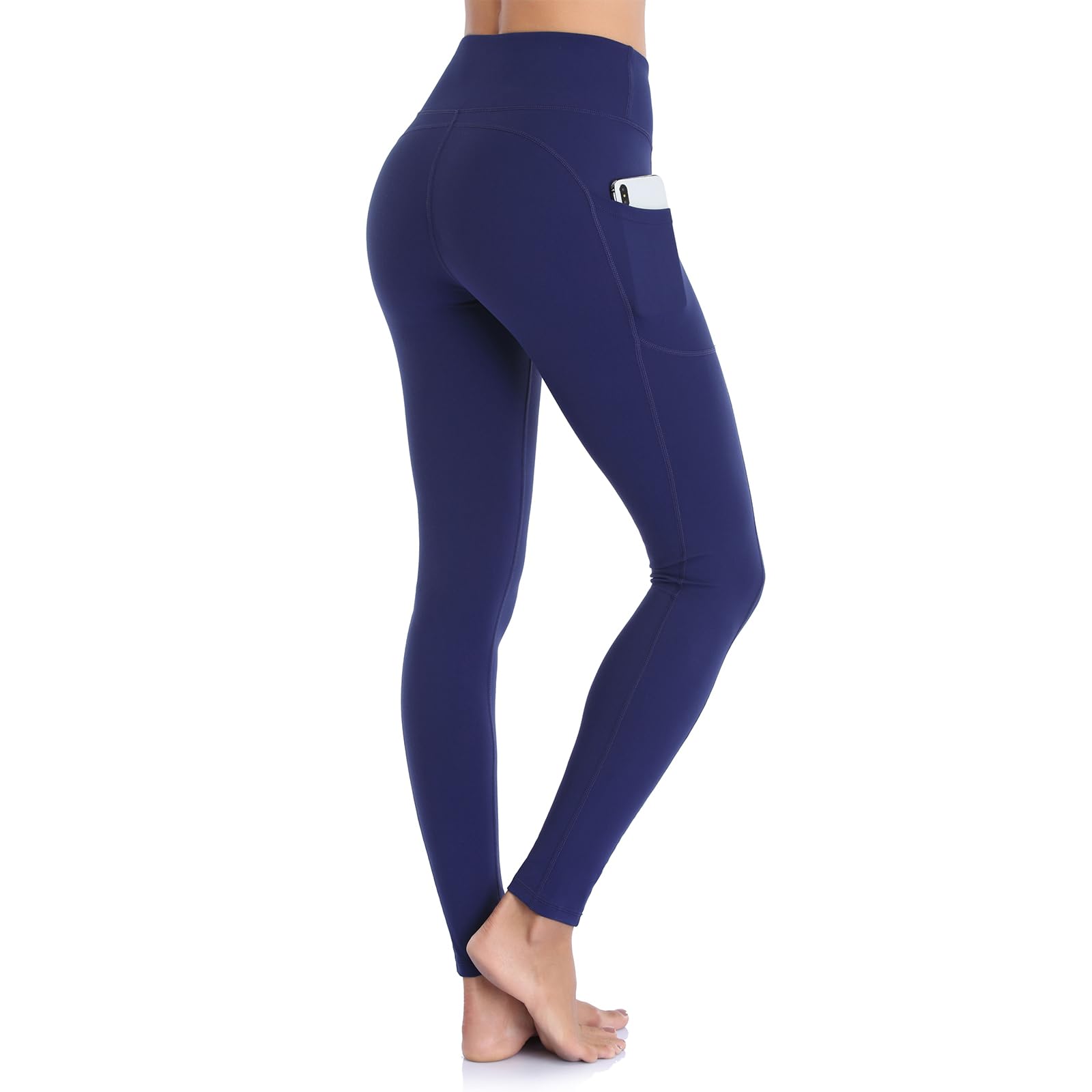 Occffy Women's Deep Blue Gym Leggings High Waist Leggings For Workout Yoga Pants With Pockets For Ds166 （, L）