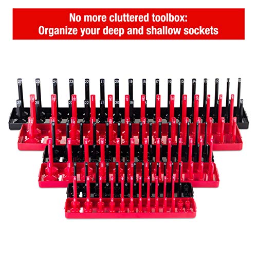 6Pcs Socket Organizer Tray Set, Red Sae & Black Metric Socket Storage Trays, 1/4-Inch, 3/8-Inch & 1/2-Inch Drive Deep And Shadow Socket Holders For Toolboxes #TOP3