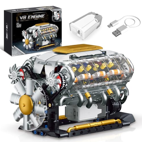 BseSparklion V8 Engine Model Kit That Runs, Build Your Own Mini Visible Car Motor, Physical Science Experiment Building Set for Adults & Teens, STEM Toy Gift for Boys 14+ (703 PCS)