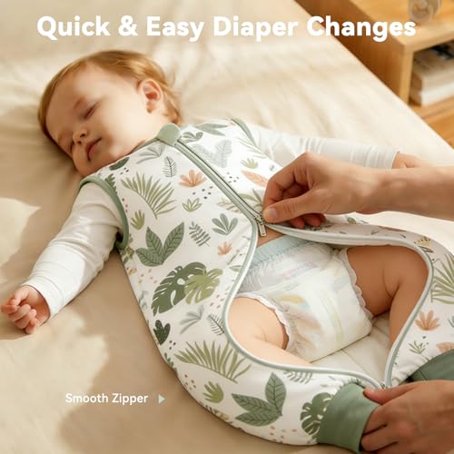 Image of Chilsuessy Toddler Sleep Sack with Feet 6-18 Months, 1.0 TOG Cotton Baby Wearable Blanket with Legs, Sleep Bag Walker with 2-Way Zipper, Monstera