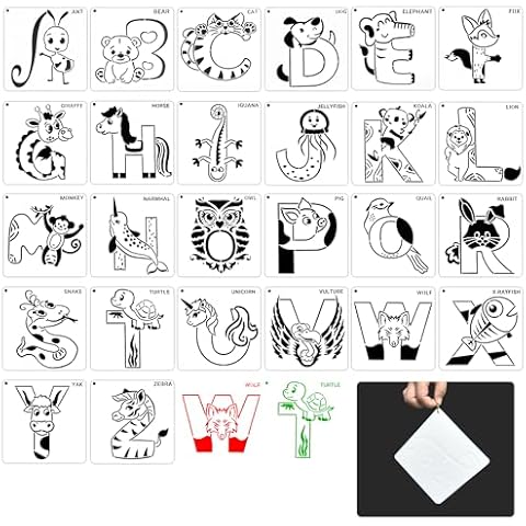 Letter Animal Stencils Painting Stencils 26 Pieces Alphabet Art Craft Stencils Reusable Animal Alphabet Stencils for Painting Drawing Learning Material Gift DIY Project,6 x 6 Inch Cover