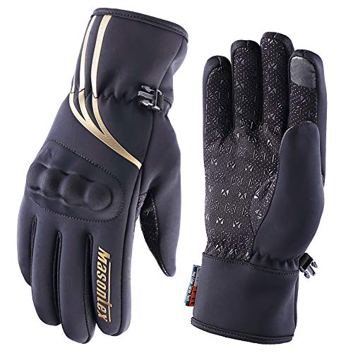 Guantes Moto Invierno 100% Impermeables Pantalla Táctil Guantes Termicos Motocross Motocicleta Deportivos de Protectores para Hombres Mujer(Oro,L)