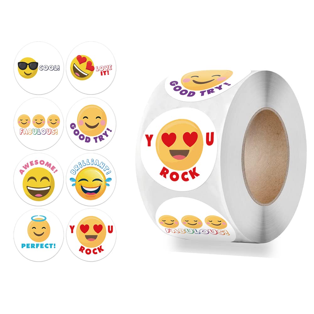 Smiley Felices Sticker,Pegatinas Smiley 500 Emoticon Reward Sticker 2.5cm Pegatinas Escolares para el Aula Potty Training Stickers y Motivational Stickers