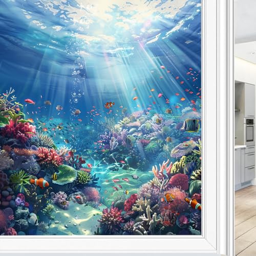 Vinilo para ventana con diseño coral y peces 17.7x23.6 pulgadas miniatura 1