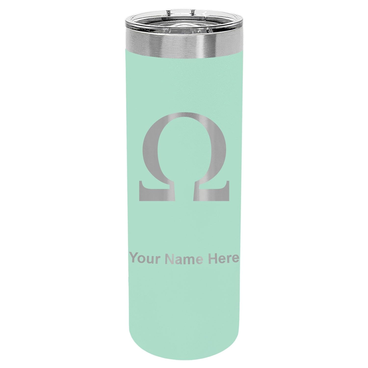 LaserGram 22oz Vacuum Insulated Skinny Tumbler, Omega Symbol, Personalized Engraving Included (Teal)