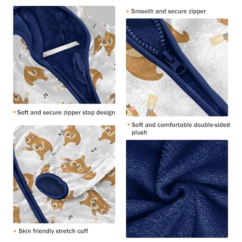 Bear Guitar Toddler Fleece Jacket Baby Boys Hooded Zipper Long Sleeve Thick Warm Outerwear 3-10 Years3