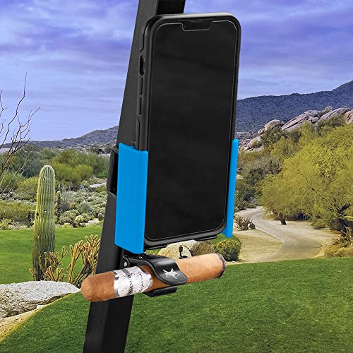 Image of DESERT FOX GOLF Phone Caddy + Cigar Holder - Adjustable Golf Cart Phone Mount with Secure Cigar Clip - Hands-Free GPS & Golf App Access - Fits All Phones & Cigars (Blue)