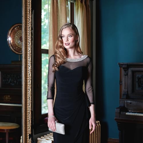 Image of Alex Evenings Women's Long Matte Jersey Mother of The Bride Dress with 3 /4 Illusion Sleeves (Petite and Regular Sizes)