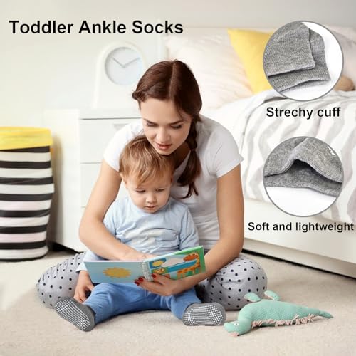 Non Slip Toddler Socks, 12 Pairs Low Cut Grip Socks Todller Ankle Socks with Grip for Boys Girls 1-7 Years2