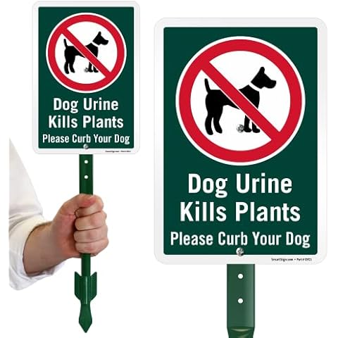 SmartSign 10 x 7 inch “Dog Urine Kills Plants, Please Curb Your Dog” LawnPuppy Yard Sign and 18 inch Stake Kit, 40 mil Laminated Rustproof Aluminum, Green and White, Set of 1 Cover