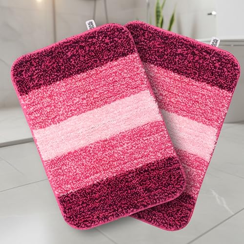 Image of Saral Home Microfiber Striped Anti-Skid Bath Mats, 35x50 CM | Pack of 2 (Pink)