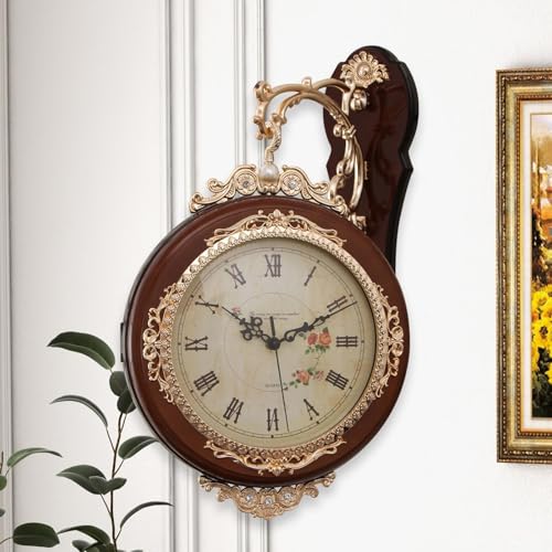 Horloge murale double face silencieuse rotative brun pour chambre à coucher zen - 5