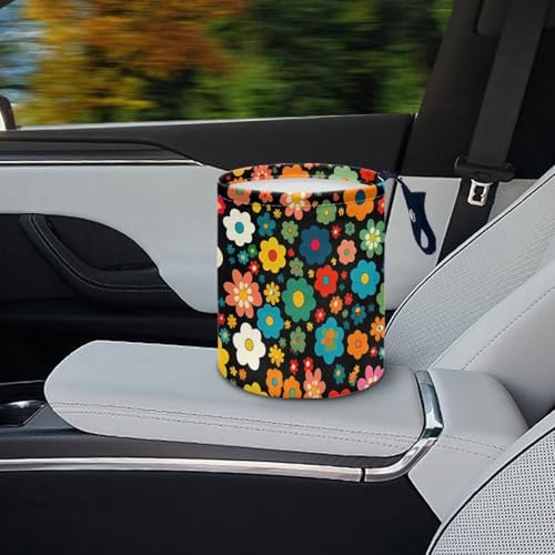 Image of Black Cat Florals Car Trash Can Collapsible Auto Trash Bin Multipurpose Rubbish Holder Christmas Decoration for Front Seat, Back Seat, Floor, Headrest