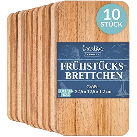 Creative Home 10 x Frühstücksbrettchen Holz Set | 22.5 x 12.5 x 1.2 cm | Holzbrettchen Schneidebrett Brett | Umkehrbar Schneidbrett Brettchen | Frühstücksbrett Holzbrett Küche für Brot Fleisch Gemüse Cover