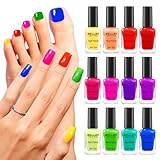 GELLEN 12-Color Bright Neon Nail Polish, Quick Air Dry Regular Nail Polish Vibrant Rainbow Set for Finger Toe Nails, 10ml Large Bottle, Toxin TPO HEMA Free, Red Pink Blue Green Purple Orange Yellow