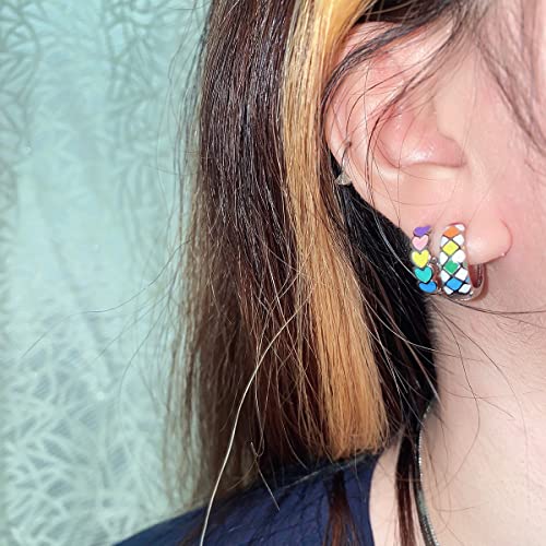 Colorful Heart Earrings S925 Sterling Silver Love Huggie-hoops Earrings 5
