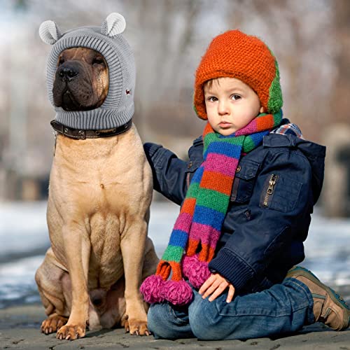 Image of Knitted Dog Hats with Pet Ears - Warm Dog Ear Cover & Noise Protection - Winter Hat & Snood Head Wrap - Bunny Costume for Medium to Large Dogs & Cats (Grey)