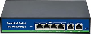 ANVISION 6 Port Ethernet PoE+ Switch with 4 PoE Ports + 2 Uplink, Support VLAN and 250m Extend Distance, 10/100Mbps IEEE802.3af/at, Rackmount, 1.6Gbps Bandwidth, 78W