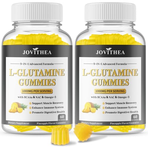 2 Pack L-Glutamine Gummies 1000mg Glutamine Supplement for Women & Men with BCAAs Magnesium & NAC Support Gut Muscle Health & Immunity Vegan Non-GMO Gluten Free Keto Friendly 120 Count