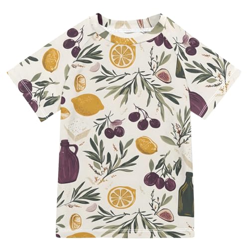 ALAZA Boys Swim Shirts Toddler Rash Guard Short Sleeve Rashguard Lemon Wine Bottle UPF 50+ 11-12T