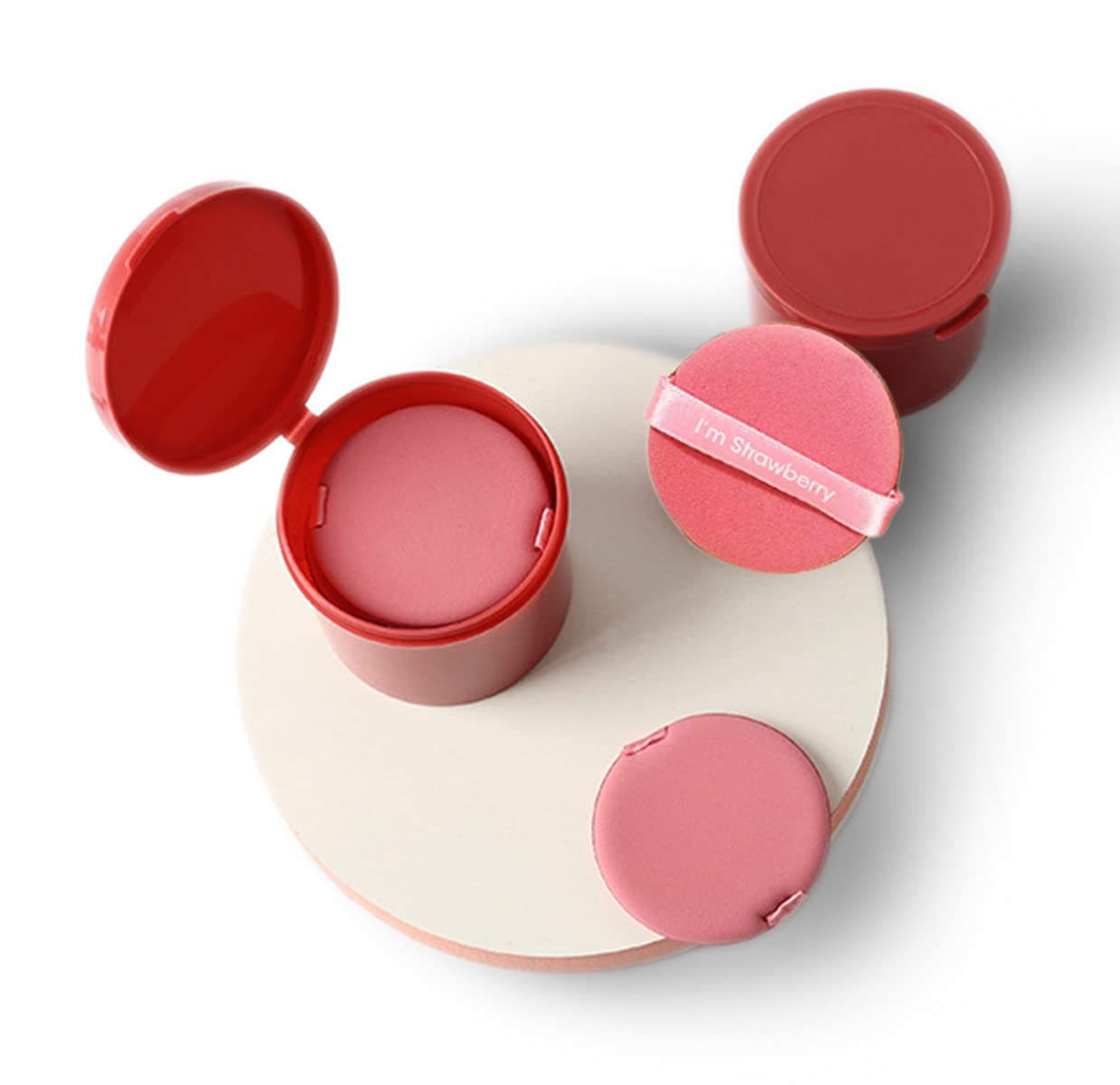 7pcs Soft Makeup Puff Set With Storage Box - Triangle, Round, Reusable Sponge for Liquid Foundation and Powder - Wet and Dry, Non-latex (Strawberry-Round)