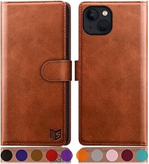 SUANPOT for iPhone 14 6.1 inch case with [Credit Card Holder][RFID Blocking],PU Leather Flip Book Protective Cover Women Men for Apple 14 Phone case Blue Green