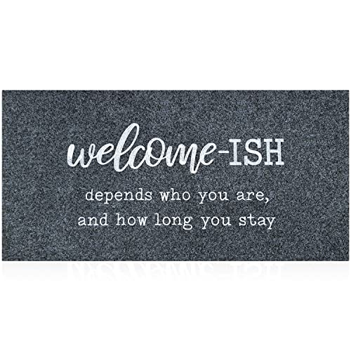 JJUUYOU Large Welcome Mat for Front Door Large 120X45CM Outside Entryway Funny Welcome-ish Gray Doormat Non Slip Rubber Backing Low Profile Mats for Entry Patio Shoe Rugs