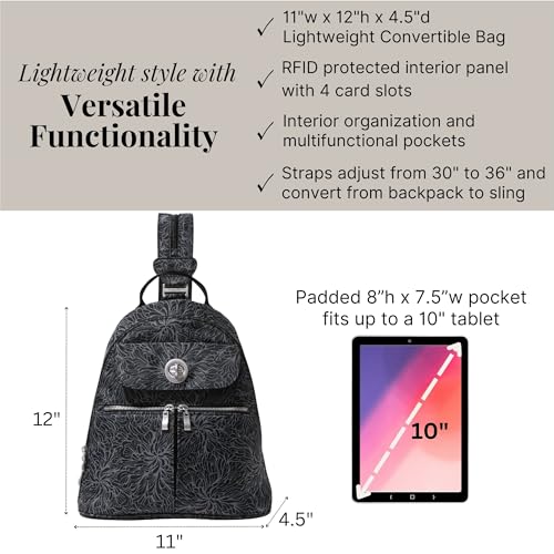 Baggallini Naples Convertible Backpack - Travel Sling Crossbody - 12" Nylon Handbag w/ RFID & Padded Tablet Sleeve - Image 6