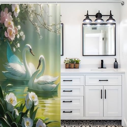 Rideau de douche cygne 92x183 cm en polyester imperméable - 5