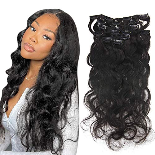 Body Wave Clip in Hair Extensions 14 Inch Clip in Human Hair Extensions 7 Pcs 100 Gram Natural Black Double Weft Clip Ins Human Hair Clip in Extensions