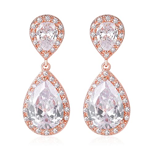 Image of SELOVO Bridal Teardrop Drop Earrings Pierced /Clip Earrings Cubic Zirconia Silver Tone