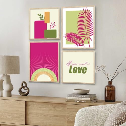 Image of Kalit Kala Decor Paintings for wall decoration with frame | Leaf Nature Paintings for living room, bedroom | Set of 4 (Art 3, Big (13x17 or 13x13))