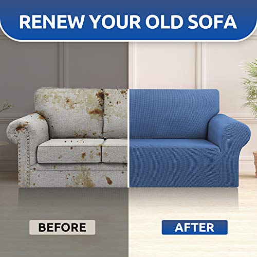 KEKUOU Stretch Oversized Sofa Slipcover 1 Piece Couch Sofa Cover (94"-110") Furniture Protector 4 Seater Sofa with Elastic Bottom for Kids,Pet.Jacquard Checked Pattern Fabric(X Large,Riverside)