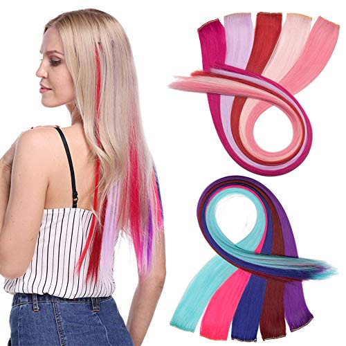 Color Clip in Hair Extension Colorful Synthetic Heat Resistant Hairpiece for Party Highlight Multiple Color Hair Extension Straight for Women Girls Kids(22