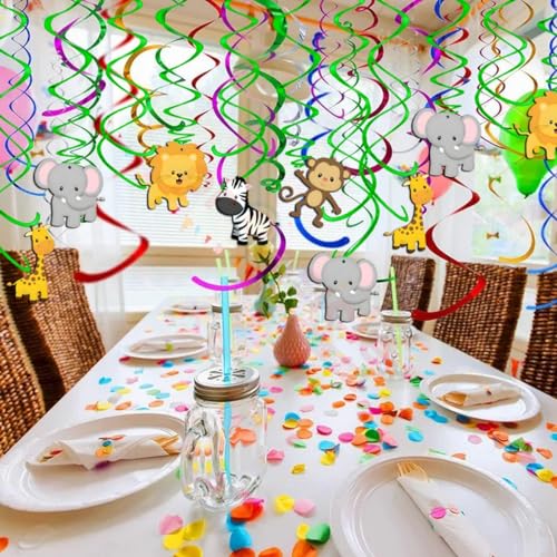 Image of Propsicle Prosicle Birthday Jungle Theme Kids Party Decoration Swirls Animal Cutouts Forest Safari Hanging Paper Decor Monkey Lion Elephant