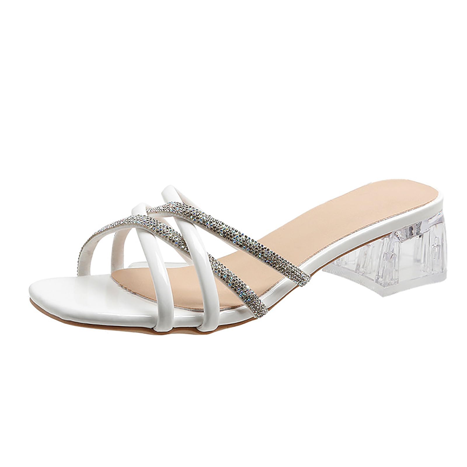 Summer Low Heel Slippers for Ladies, Women's Strappy Casual High Heeled  Sandals Fashion Rhinestone Mid Heel Open Toe Slippers : Amazon.co.uk:  Fashion