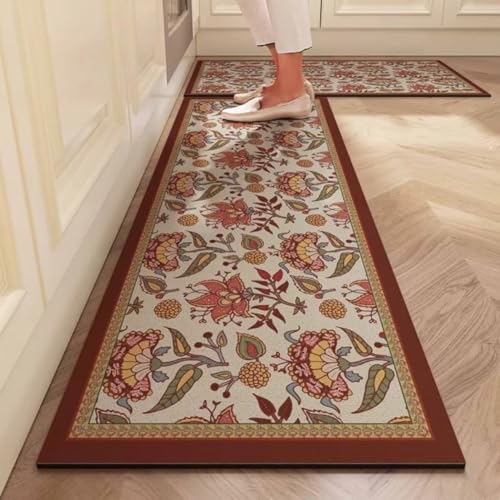 Image of proxin Rectangular Kitchen Mat Set of 2 (118x38cm, 58x38cm) - Water Absorbing, Anti-Slip, Waterproof, Washable Floor Mats for Home, Cooking Area & Sink Runner (Colour 6)