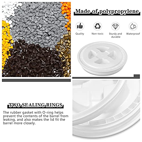 Image of Jetec 2 Pack 5 Gallon Bucket Lids 12 Inch, White and Black | Leak-proof Seal Screw Lid, Plastic, Food Grade, Reusable Bucket Lid, for Pet Food, Beans, Paint Storage, Industrial Buckets