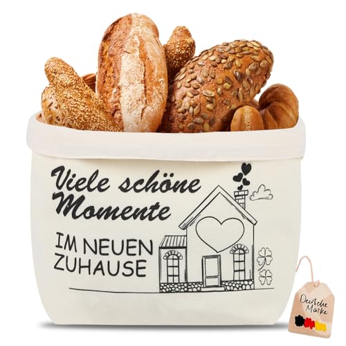 VIBINHO Brotkorb Viele Schöne Momente IM NEUEN ZUHAUSE Geschenke zum Einzug Ins Neue Haus Brotkorb Stoff Einzugsgeschenk Brottasche Geschenkidee zum Einzug Richtfest Geschenk (Weiß)
