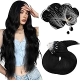 Moresoo Microlink Hair Extensions Human Hair Black Micro Link Hair Extensions Dark Black Human Hair Micro Loop Hair Extensions Real Human Hair Micro Beads Hair Extensions Jet Black #1 50G/50S 18 Inch