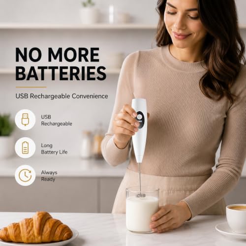 Image of Rechargeable Milk Frother Handheld, Hand Mixer Wand with 3-Speed, Digital Display Drink Mixer Wand, Coffee Frother Handheld for Cappuccino Latte, Portable Hand Mixer