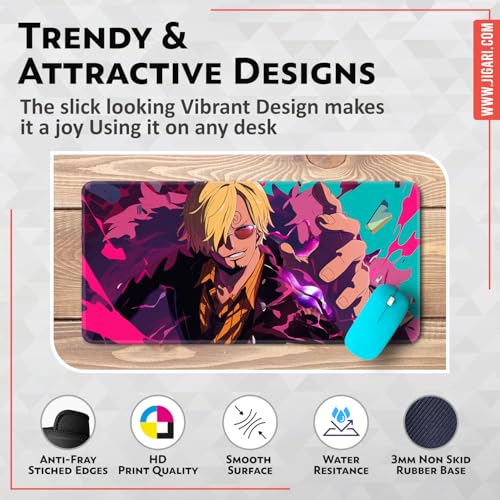 Image of Anime Theme Printed XL Extended Stich Edge Mousead | Smooth Surface Gaming Mousepad with Anti-Slip Rubber Base | 3mm Thick - 11 x 23 Inch (Sanji (P115))