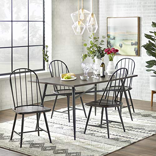 Target Marketing Systems Set Of 2 Windsor Mixed Media Dining Room Chairs, With Spindle Back Design And Contoured Saddle Seat, 38" H X 18" W X 20" D, Black/Espresso #TOP2