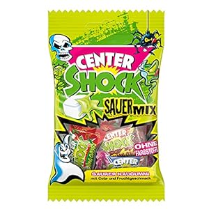 Center Shock Sour Mix, 1 Packung mit 11 extra-sauren Kaugummis, Mit Füllung + ohne Farbstoffe